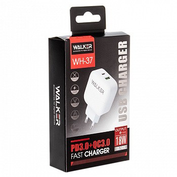 Сетевое зар. устр. Walker WH-37 1USB/1C 20W белое