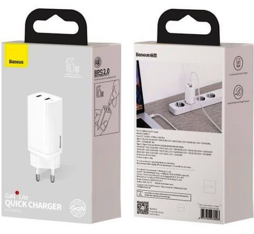 Сетевое зар. устр. Baseus GaN2 Lite Quick Charger 2C 65W (CCGAN2L-E02) белое