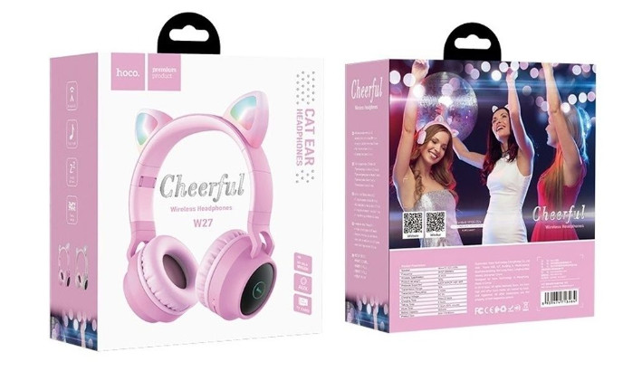 Стереонаушники Bluetooth Полноразмерные Hoco W27 BT5.0/300mAh/5ч розовые