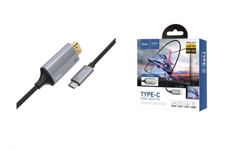 Кабель-переходник Hoco UA13 Type-C (папа) на HDMI 4K (папа) 1.8м серый