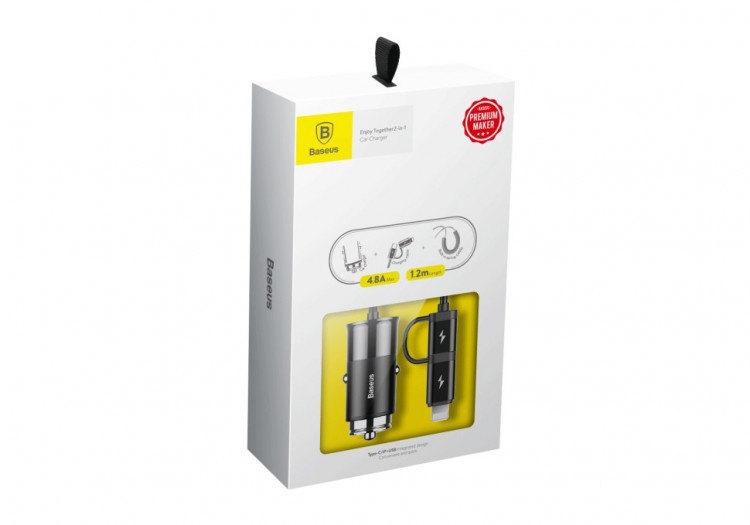 Автомобильное заряд. устр. Baseus Enjoy 1USB 2.4A с каб. Type-C/Lightning (CCALL-EL01) черное