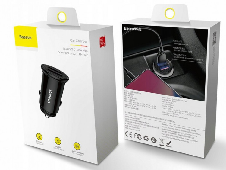 Автомобильное заряд. устр. Baseus Circular Plastic 2USB 30W (CCALL-YD01) черное