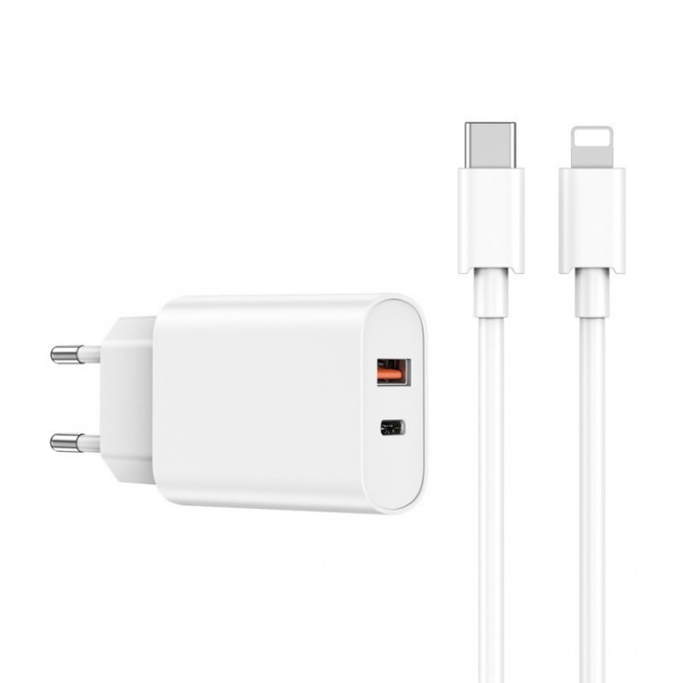 Сетевое зар. устр. WIWU Wi-U002 c шнуром Type-C на Lightning 1USB/1C 20W белое