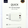 Сетевое зар. устр. WIWU Wi-U002 c шнуром Type-C на Lightning 1USB/1C 20W белое