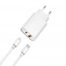 Сетевое зар. устр. WIWU Wi-U002 c шнуром Type-C на Lightning 1USB/1C 20W белое