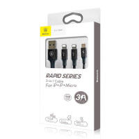 Usb Кабель-зарядка Micro+Dual Lightning Baseus Rapid 3A 1.2м (CAMLL-SU01) черный
