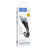 Usb Кабель-зарядка Micro Hoco X38 Cool 2.4A 0.25м в тканевой оплётке чёрный