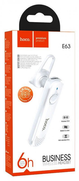 Bluetooth-гарнитура Hoco E63 BT5.0/70mAh/6ч белая