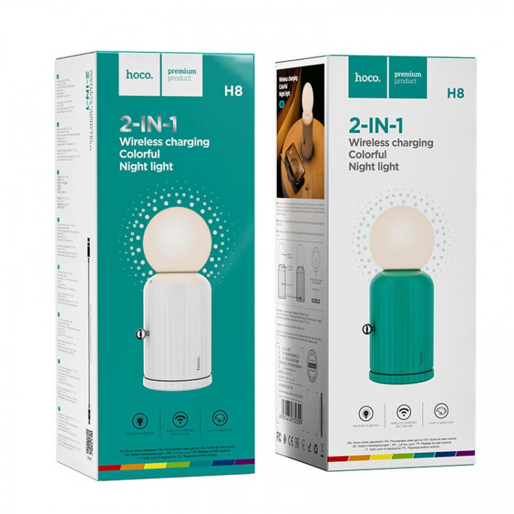 Беспроводное зарядное устройство с ночником Hoco H8 Jewel 1200mAh/10ч  5W/7.5W/10W белое