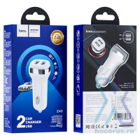 Автомобильное заряд. устр. Hoco Z40 2USB 2.4A белое