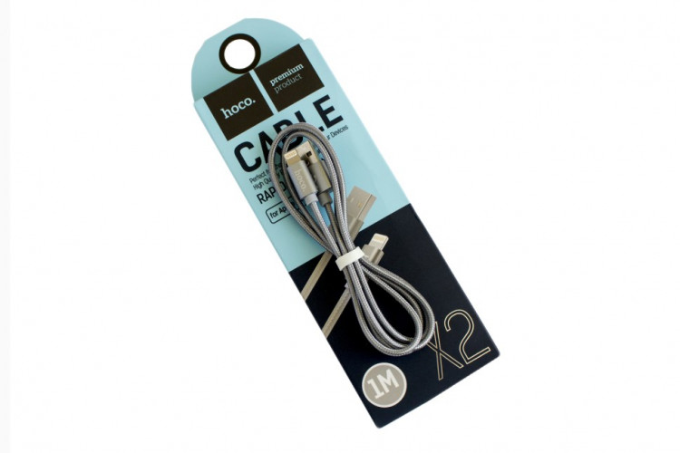 Usb Кабель-зарядка Lightning Hoco X2 knitted 2.4A 1м в тканевой оплётке серый