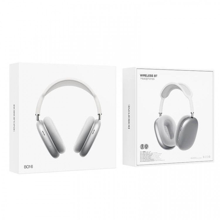 Стереонаушники Bluetooth Полноразмерные Borofone BO16 Cool Hey BT5.0/200mAh/4ч серебристые