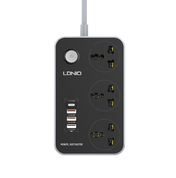 Сетевой фильтр LDNIO SC3412 2м/3 розетки/3 USB/1 USB-C серый
