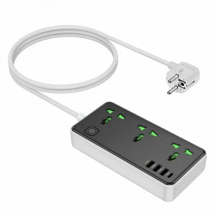 Сетевой фильтр Hoco AC7A 3 розетки/3USB/1USB-C 1.5м белый