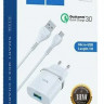 Сетевое зар. устр. Hoco C12Q с шнуром Micro 1USB QC3.0 2.4A белое