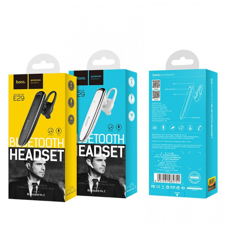 Bluetooth-гарнитура Hoco E29 Splendour V42 белая