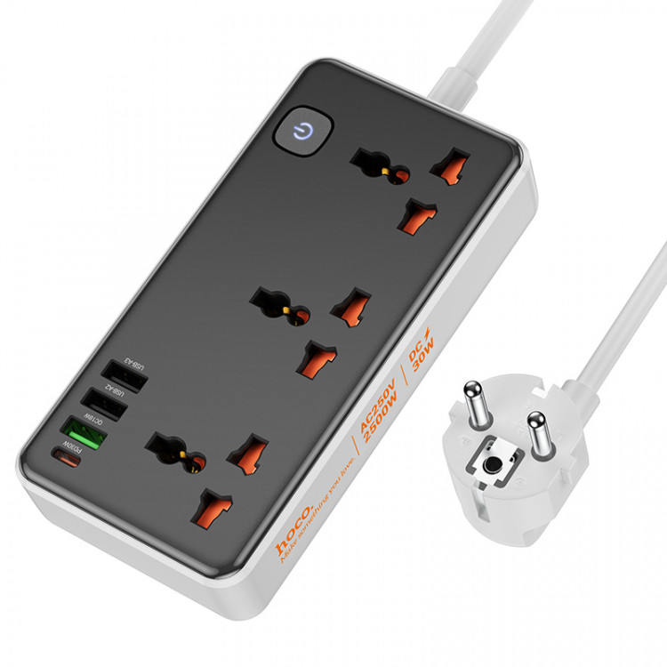 Сетевой фильтр Hoco AC8A 3 розетки/3USB/1USB-C 1.5м черный