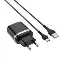 Сетевое зар. устр. Hoco C12Q с шнуром Type-C 1USB QC3.0 2.4A черное