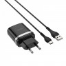 Сетевое зар. устр. Hoco C12Q с шнуром Type-C 1USB QC3.0 2.4A черное