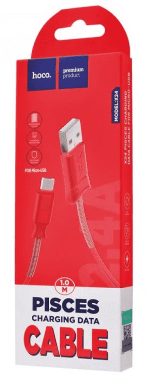 Usb Кабель-зарядка Lightning Hoco X24 Pisces 2.4A 1м силиконовый красный