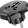 Сетевой переходник адаптер для евророзетки Hoco AC6 10А 250В черный