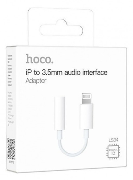 Кабель-переходник Hoco LS34 Lightning (папа) на AUX 3.5мм (мама) белый