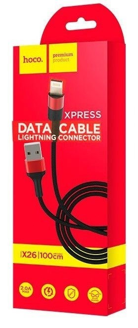 Usb Кабель-зарядка Lightning Hoco X26 Xpress 2.4A 1м в тканевой оплётке красный