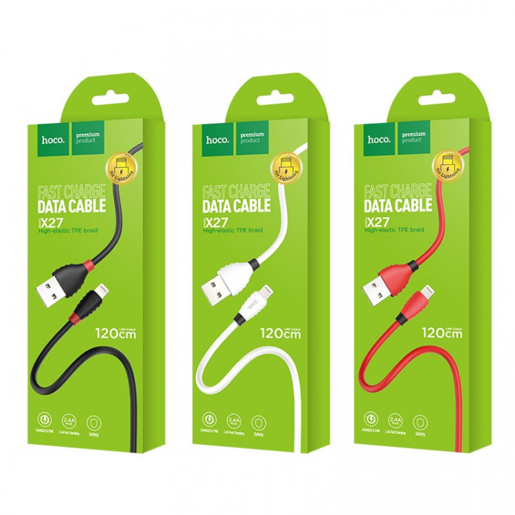 Usb Кабель-зарядка Lightning Hoco X27 Excellent charge 2.4A 1.2м силиконовый красный