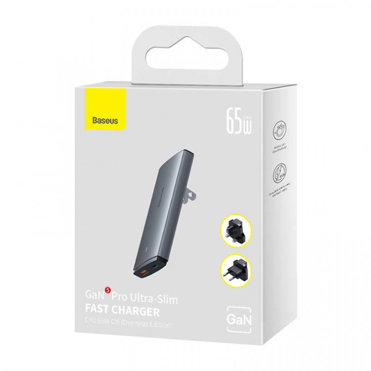 Сетевое зар. устр. Baseus GaN5 Pro Ultra-Slim 1USB/1C 65W CCGP150113 серое