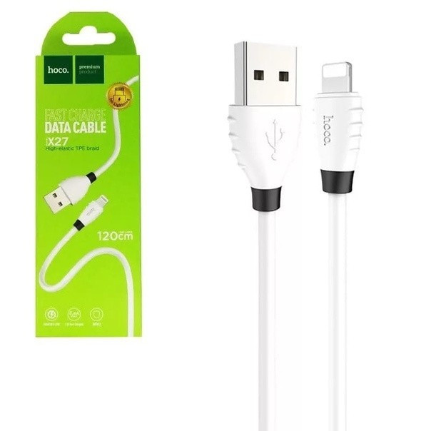 Usb Кабель-зарядка Lightning Hoco X27 Excellent charge 2.4A 1.2м силиконовый белый