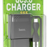 Сетевое зар. устр. Hoco C72Q с шнуром Type-C 1USB 3A черное
