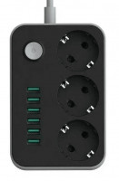 Сетевой фильтр CX-U613-B 3 розетки/6USB 4.1A 1.8м черный