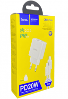 Сетевое зар. устр. Hoco C80A Plus с шнуром Type-C на Type-C 1USB/1С PD3.0/QC3.0 20W/18W белое