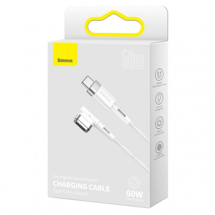 Кабель-переходник Baseus Zink Magnetic MacBook Type-C на L-shaped Port 60W 2м CATXC-W02  угл белый