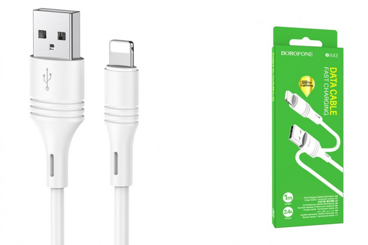 Usb Кабель-зарядка Lightning Borofone BX43 Cooljoy 2.4A 1м силиконовый белый