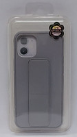 Накладка для i-Phone 12 mini 5.4" кожаная с держателем для руки серая