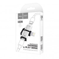 Переходник Hoco LS20 Lightning (папа) на 2 Lightning (мама) аудио/зарядка серебристый