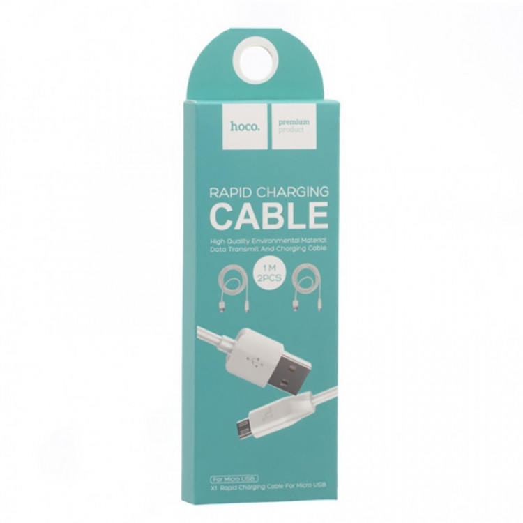 Usb Кабель-зарядка Micro Hoco X1 Rapid 2.4A 1м силиконовый белый (2шт в упаковке)