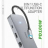 OTG TYPE-C 8в1 Hoco HB32 3USB/HDTV/PD/SD/TF/RJ45 серое